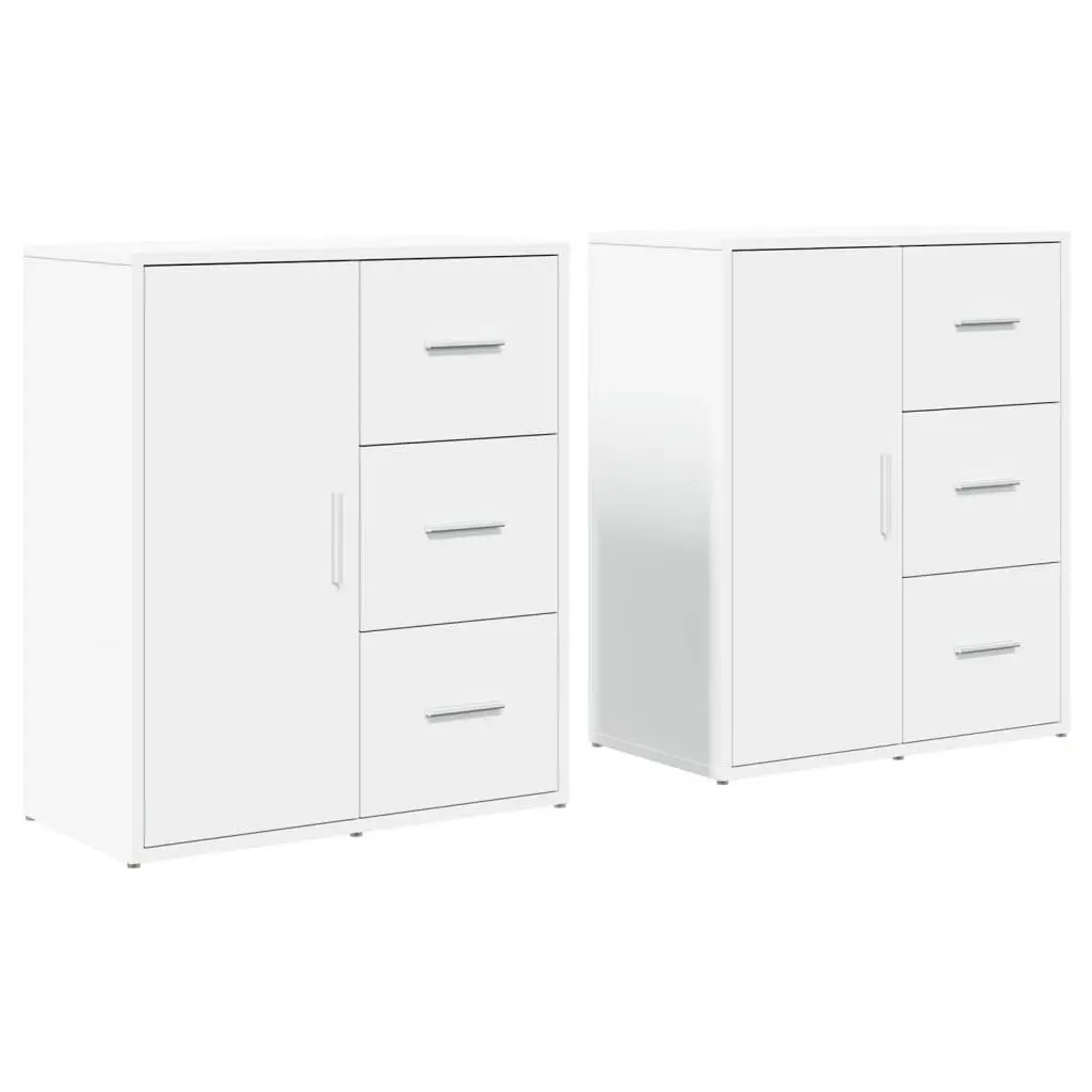 White Engineered Wood Sideboard Cabinet Set of 2