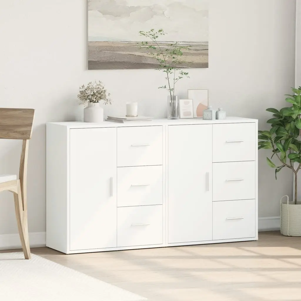 White Engineered Wood Sideboard Cabinet Set of 2