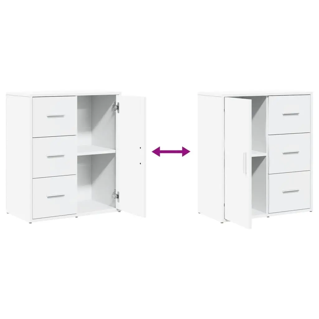 White Engineered Wood Sideboard Cabinet Set of 2