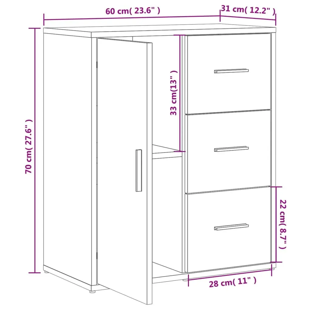 White Engineered Wood Sideboard Cabinet Set of 2