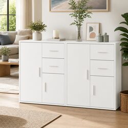 White Engineered Wood Sideboard Cabinet for Storage