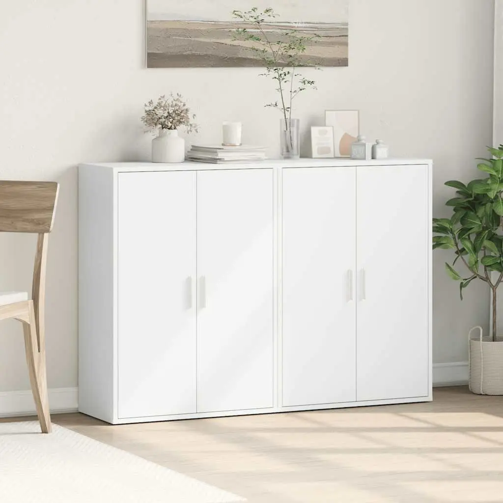 White Engineered Wood Sideboard Storage Cabinet Buffet Living Room Furniture