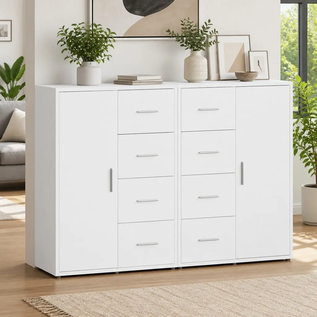 Sideboard Storage Cabinet White 60x31x84 cm Engineered Wood Set of 2