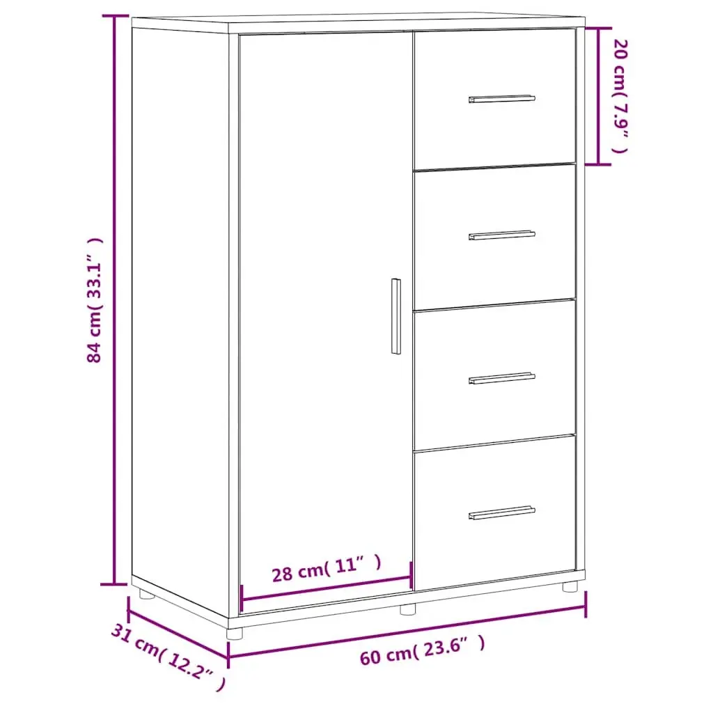 Sideboard Storage Cabinet White 60x31x84 cm Engineered Wood Set of 2