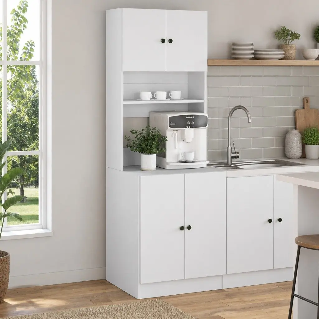 White Engineered Wood Kitchen Storage Cabinet with Drawers