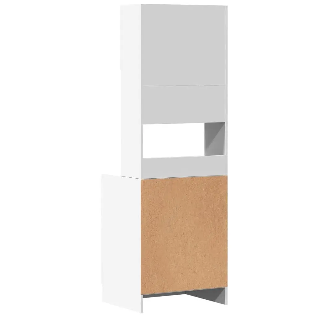White Engineered Wood Kitchen Storage Cabinet with Drawers
