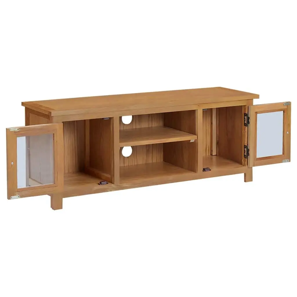 Brown Solid Oak Wood TV Cabinet with Storage Doors