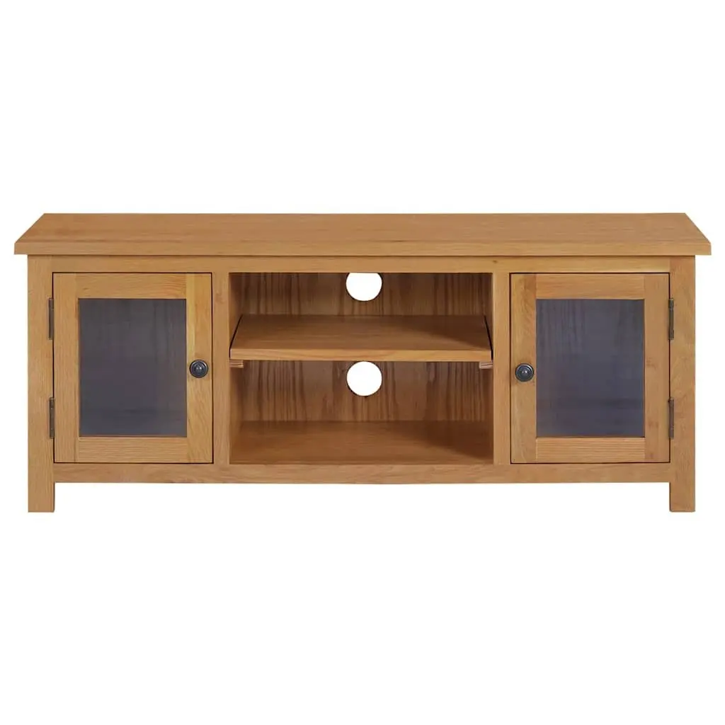 Brown Solid Oak Wood TV Cabinet with Storage Doors