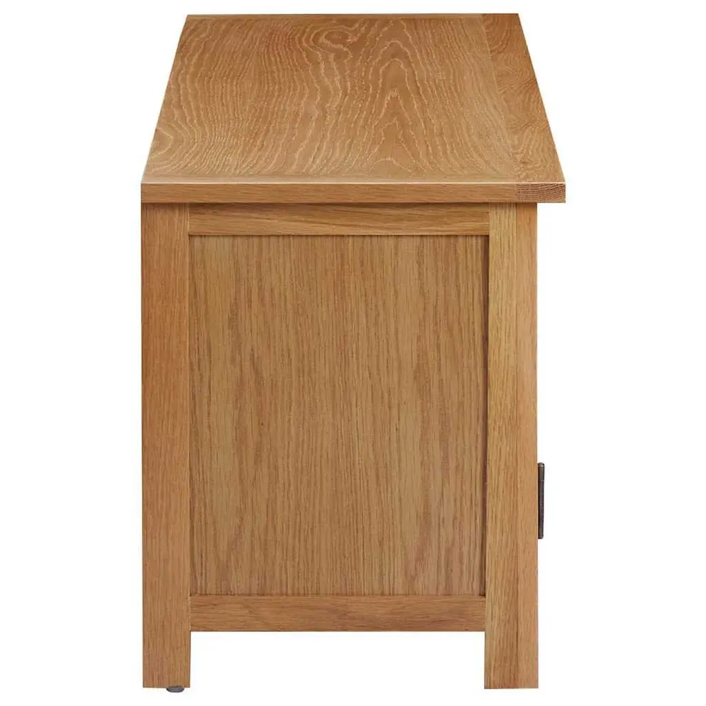 Brown Solid Oak Wood TV Cabinet with Storage Doors