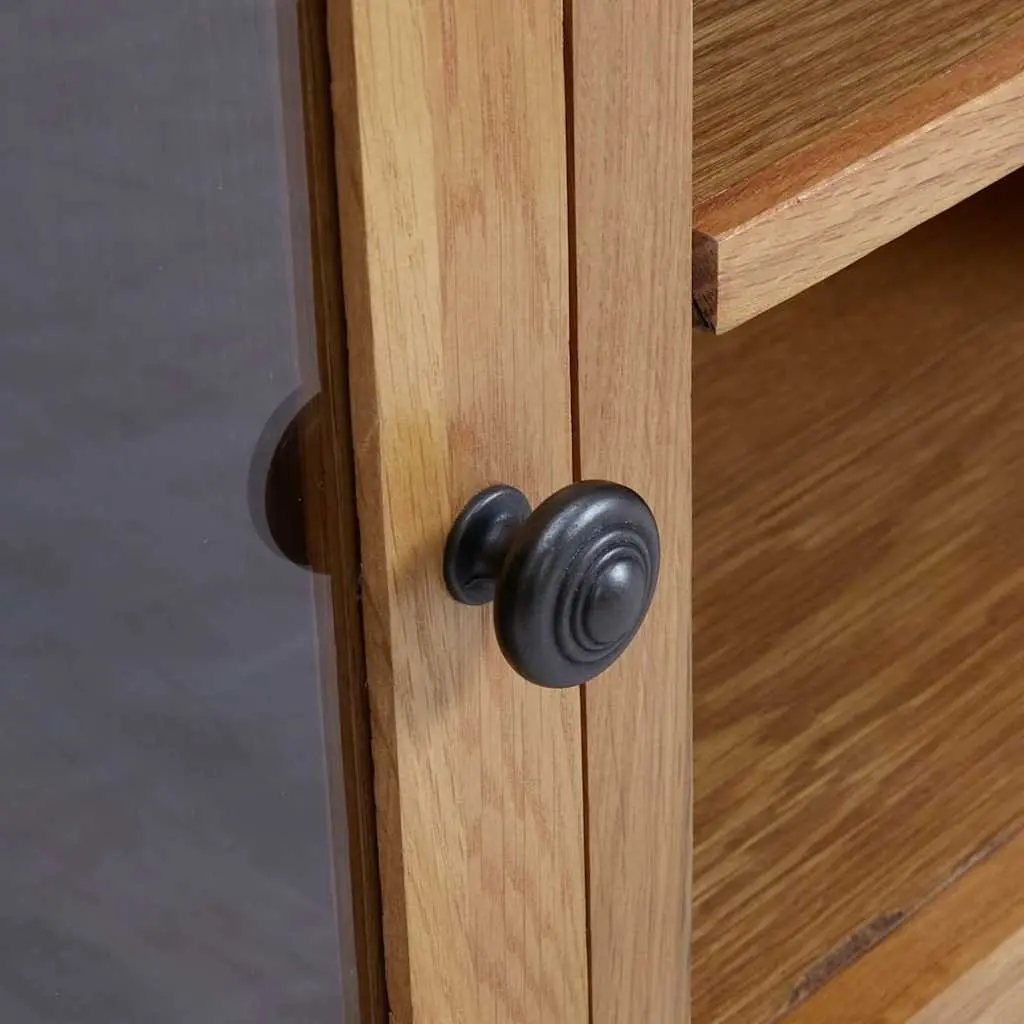 Brown Solid Oak Wood TV Cabinet with Storage Doors