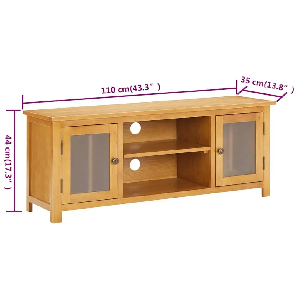 Brown Solid Oak Wood TV Cabinet with Storage Doors