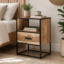 Solid Acacia Wood Bedside Table with Drawer