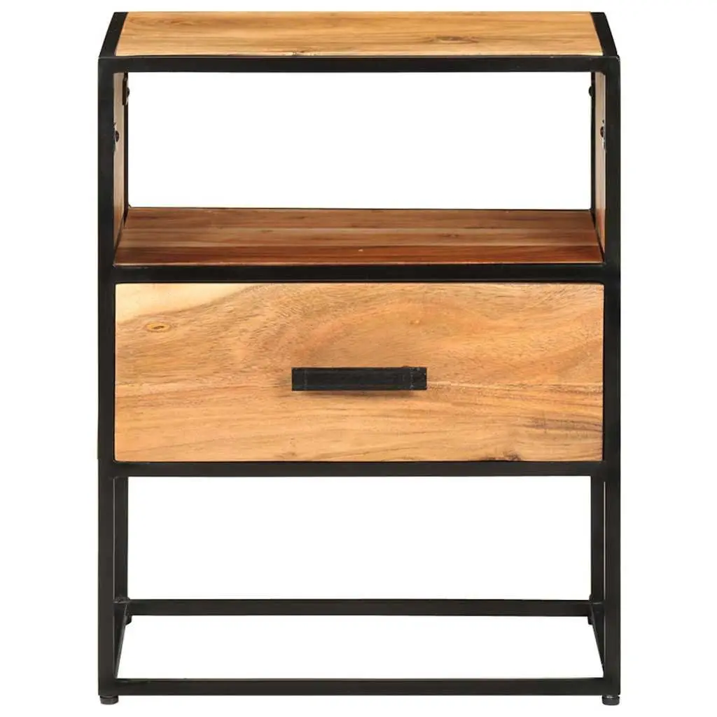 Solid Acacia Wood Bedside Table with Drawer
