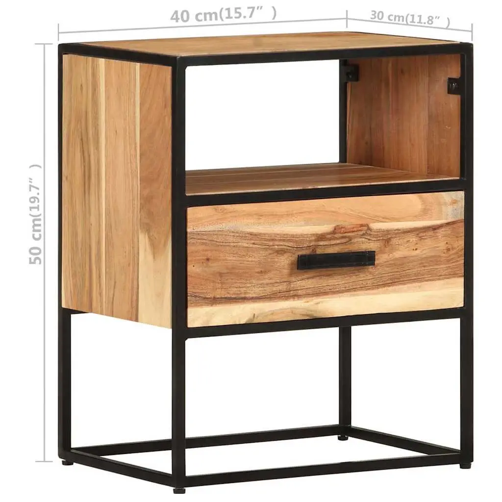 Solid Acacia Wood Bedside Table with Drawer