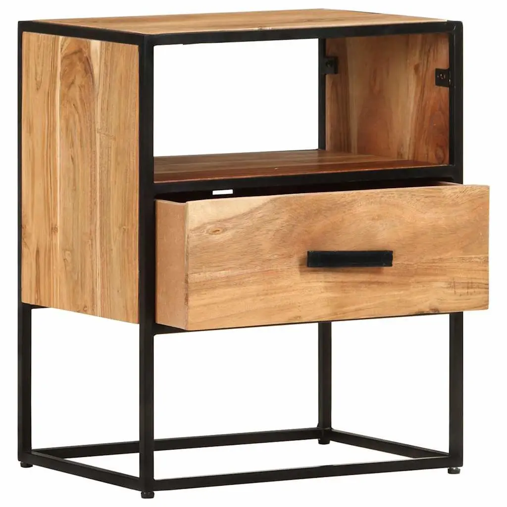 Solid Acacia Wood Bedside Table with Drawer