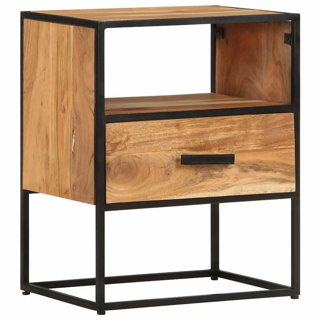 Solid Acacia Wood Bedside Table with Drawer