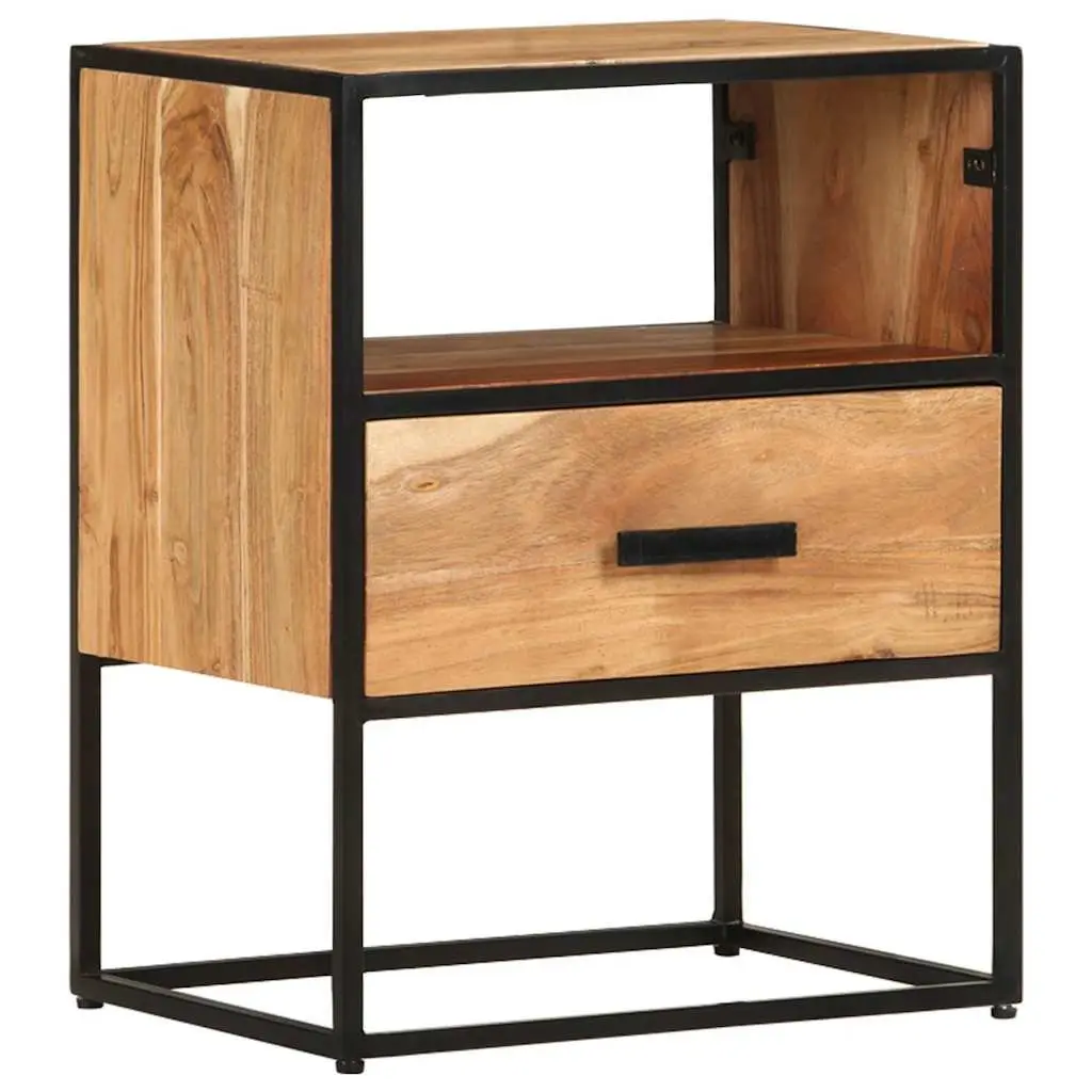 Solid Acacia Wood Bedside Table with Drawer