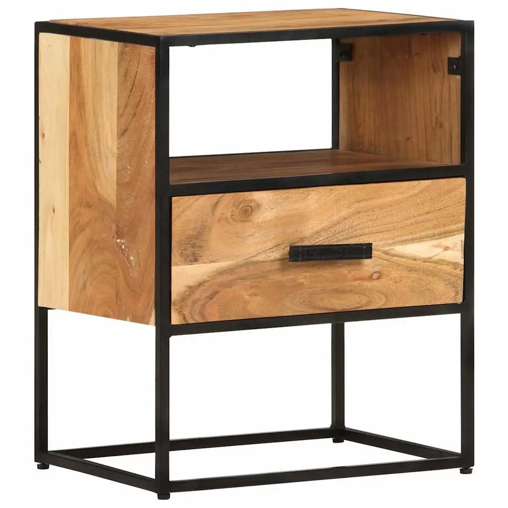 Solid Acacia Wood Bedside Table with Drawer