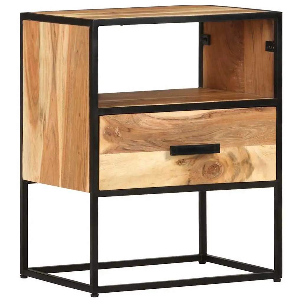 Solid Acacia Wood Bedside Table with Drawer