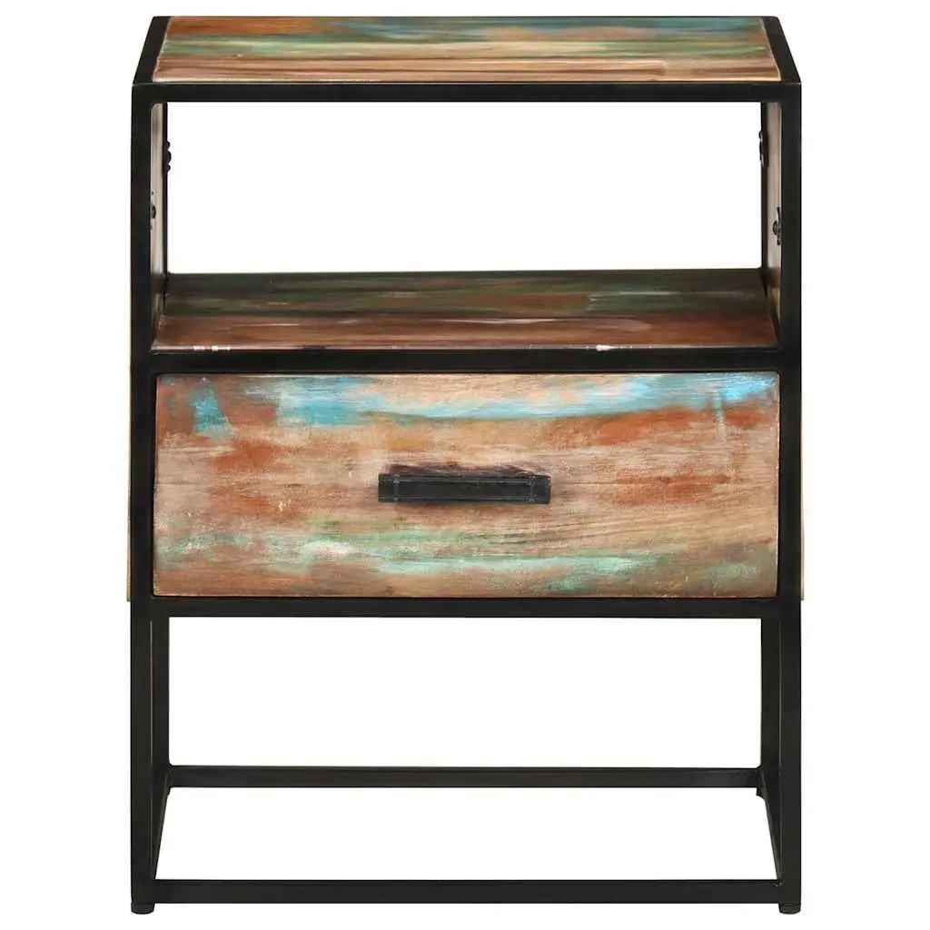 Solid Reclaimed Wood Bedside Table with Drawer 40x30x50cm