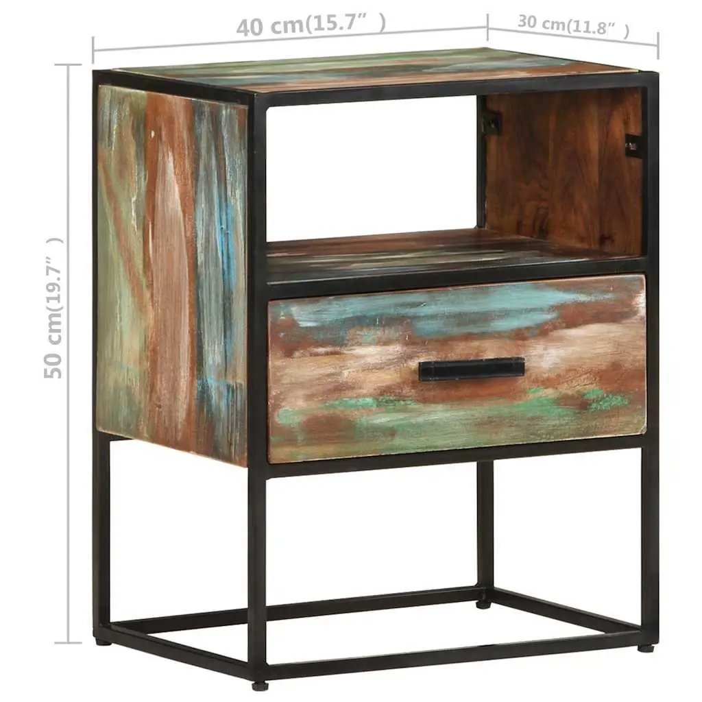 Solid Reclaimed Wood Bedside Table with Drawer 40x30x50cm