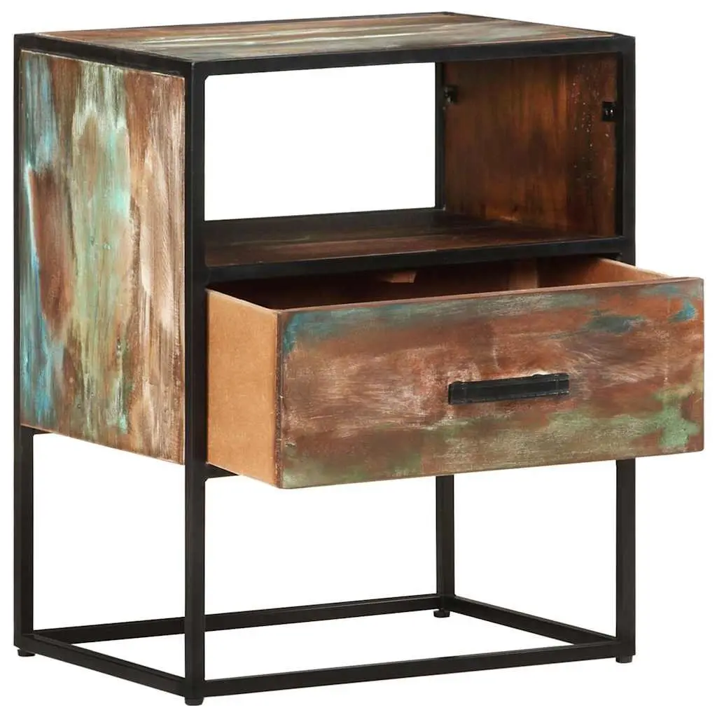 Solid Reclaimed Wood Bedside Table with Drawer 40x30x50cm