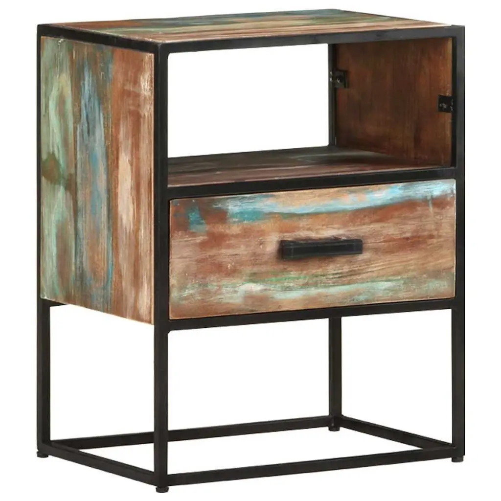 Solid Reclaimed Wood Bedside Table with Drawer 40x30x50cm