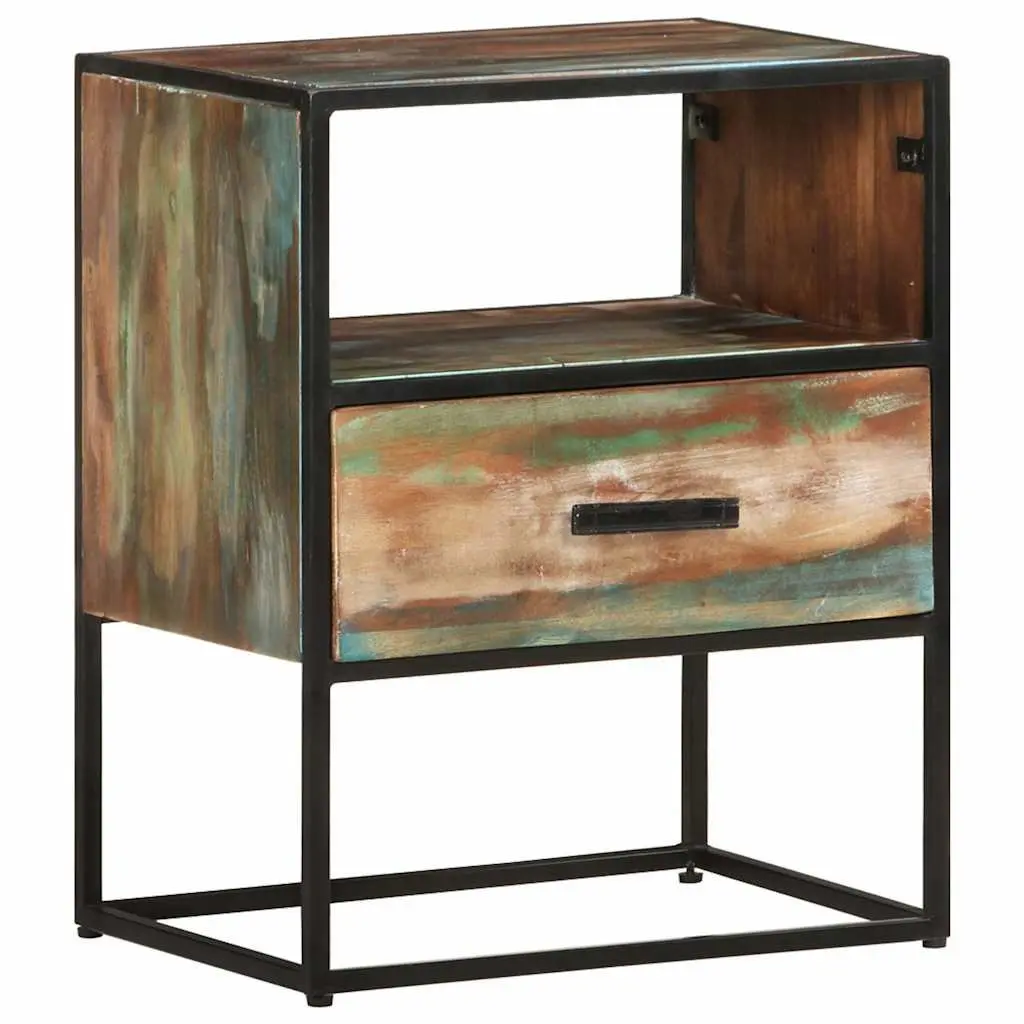 Solid Reclaimed Wood Bedside Table with Drawer 40x30x50cm