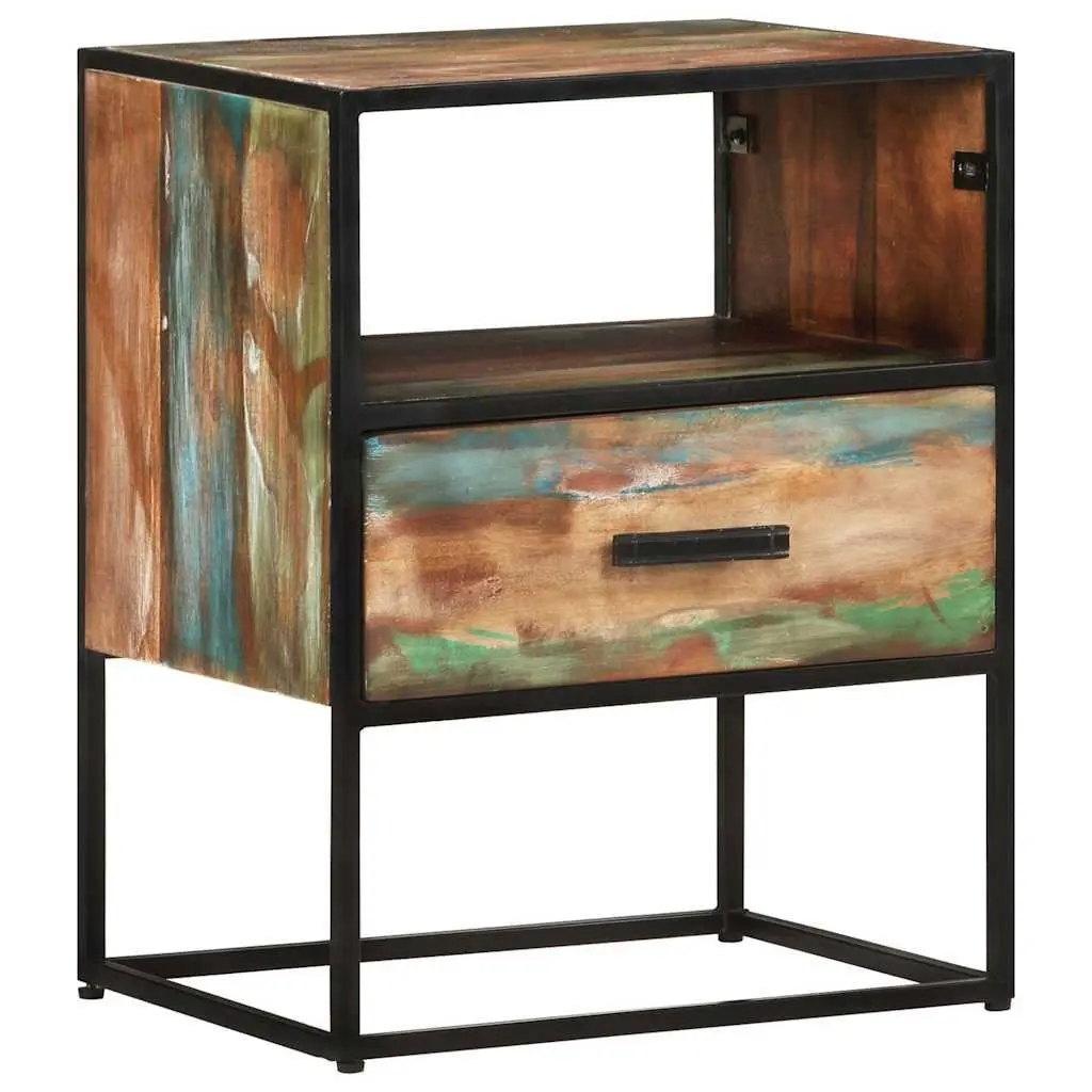 Solid Reclaimed Wood Bedside Table with Drawer 40x30x50cm