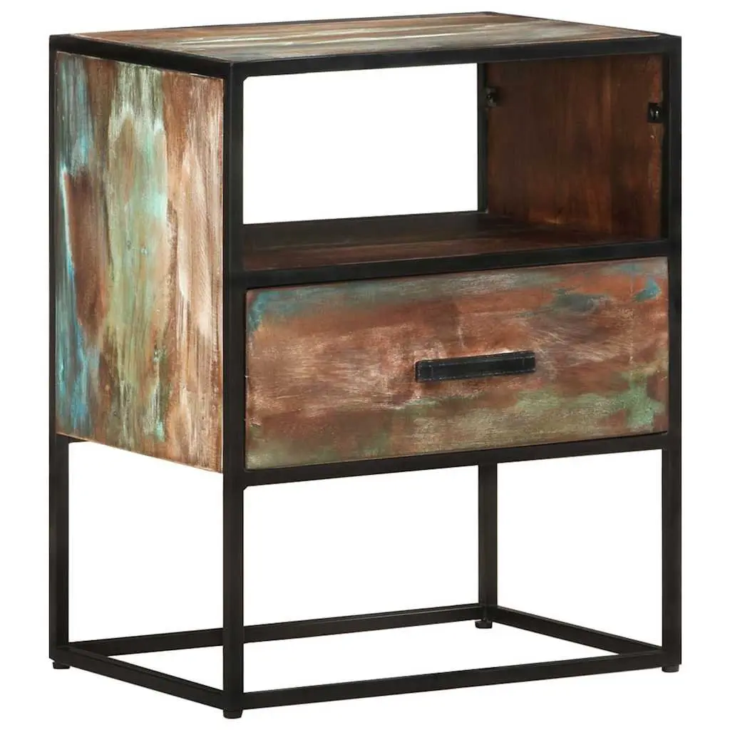 Solid Reclaimed Wood Bedside Table with Drawer 40x30x50cm