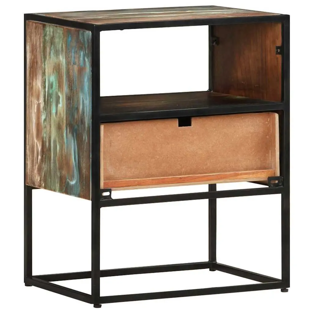 Solid Reclaimed Wood Bedside Table with Drawer 40x30x50cm