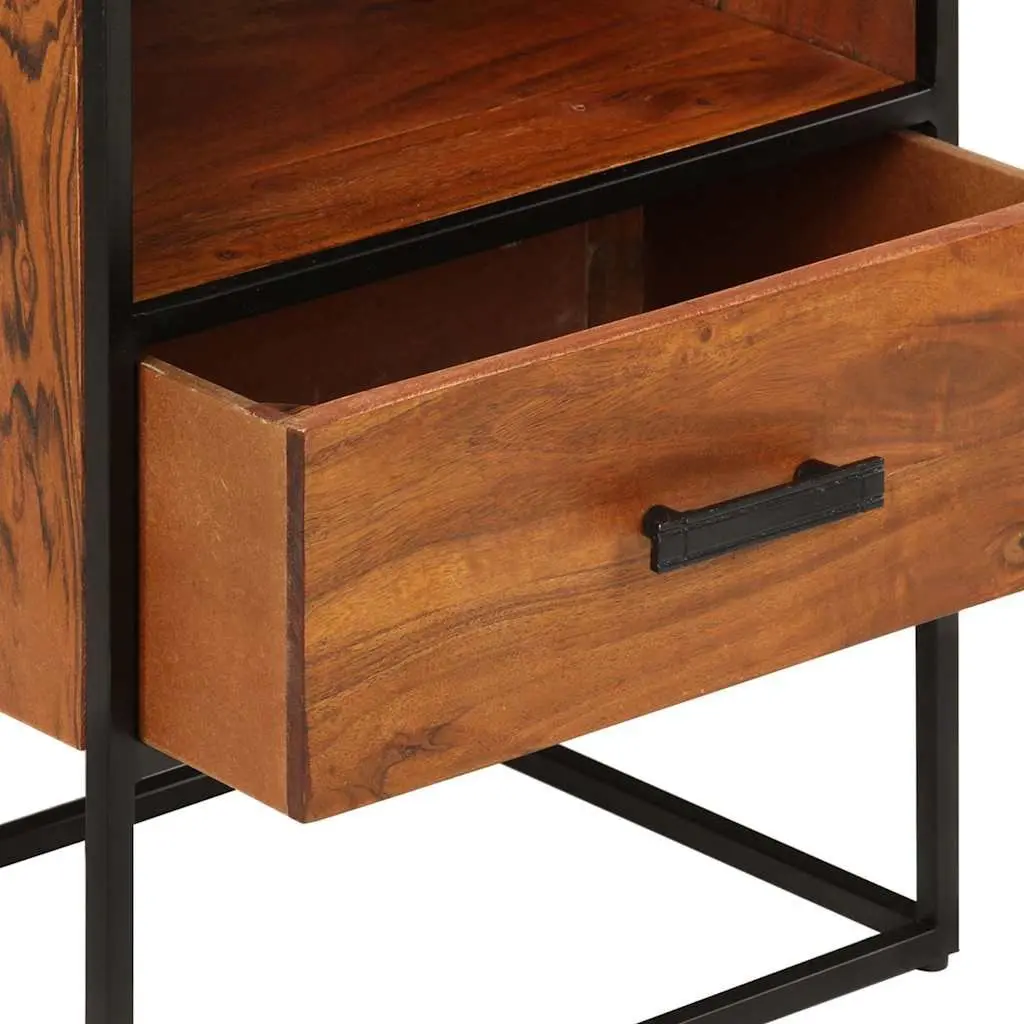 Bedside Table Vintage Industrial 40x30x50 cm Solid Acacia Wood Nightstand 1 Drawer