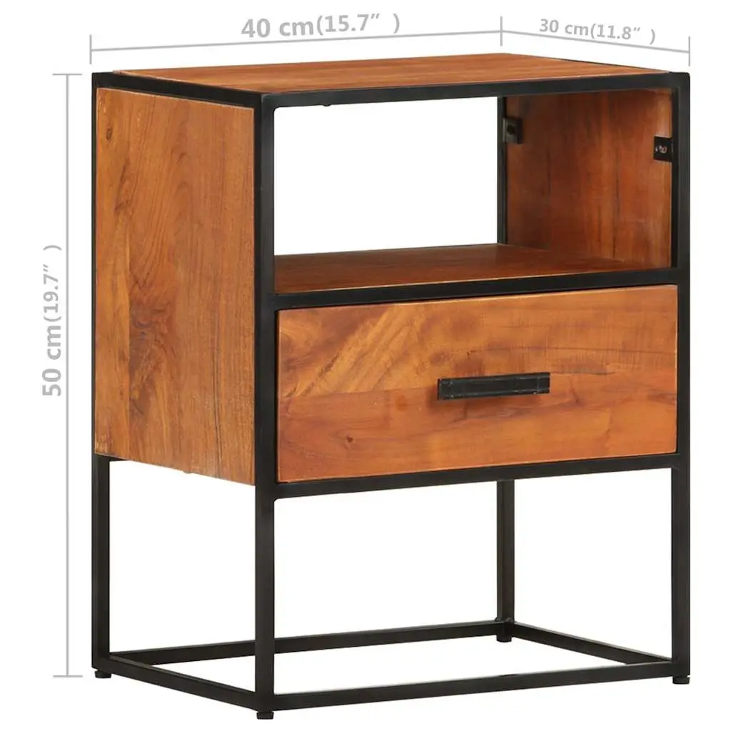 Bedside Table Vintage Industrial 40x30x50 cm Solid Acacia Wood Nightstand 1 Drawer