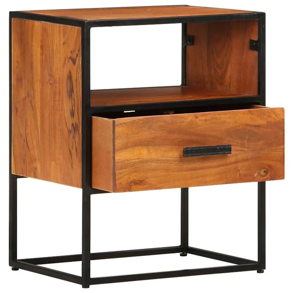 Bedside Table Vintage Industrial 40x30x50 cm Solid Acacia Wood Nightstand 1 Drawer