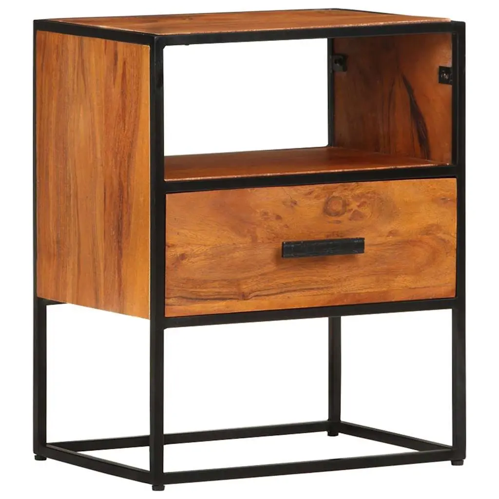 Bedside Table Vintage Industrial 40x30x50 cm Solid Acacia Wood Nightstand 1 Drawer