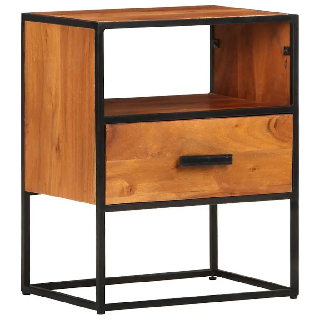 Bedside Table Vintage Industrial 40x30x50 cm Solid Acacia Wood Nightstand 1 Drawer