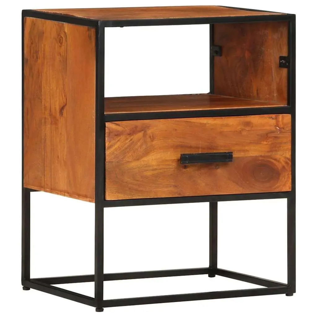 Bedside Table Vintage Industrial 40x30x50 cm Solid Acacia Wood Nightstand 1 Drawer