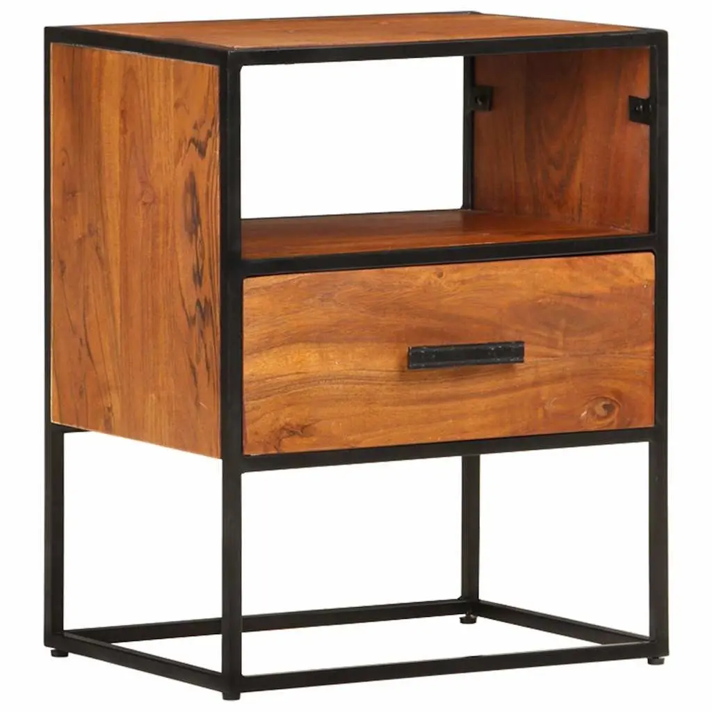 Bedside Table Vintage Industrial 40x30x50 cm Solid Acacia Wood Nightstand 1 Drawer