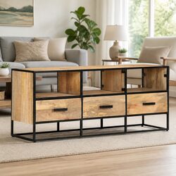 Rustic TV Cabinet in Brown Rough Mango Wood