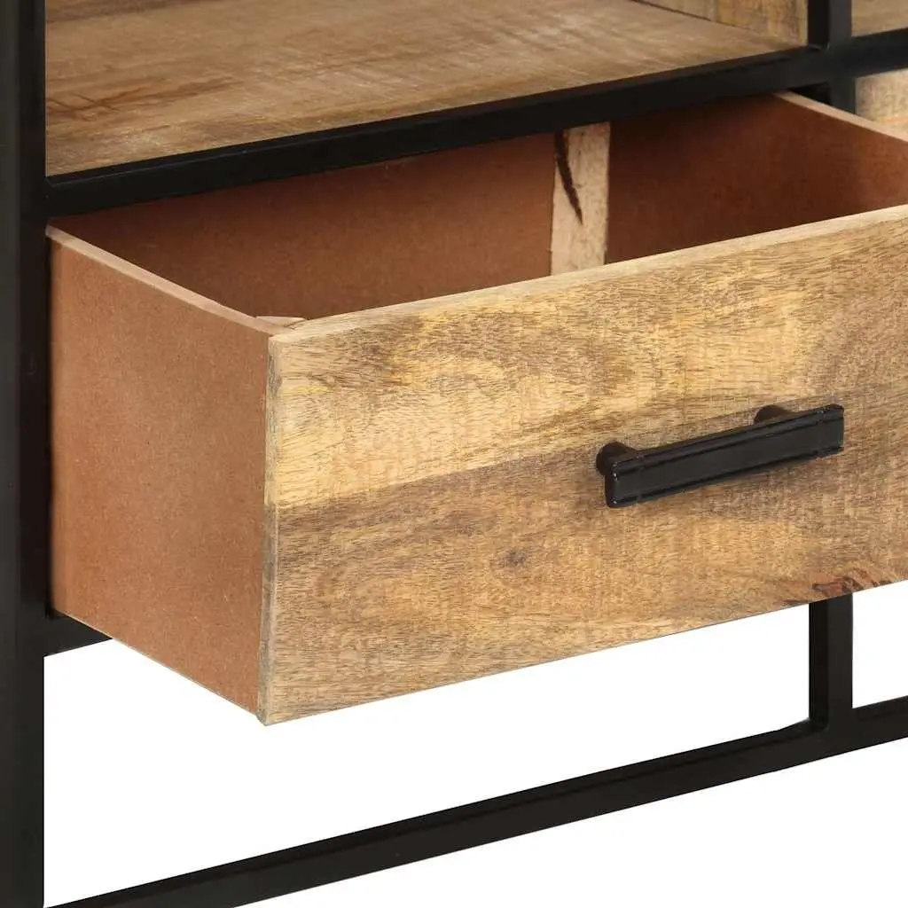 TV Cabinet 110x30x45 cm Brown Rough Mango Wood with Drawers and Shelves