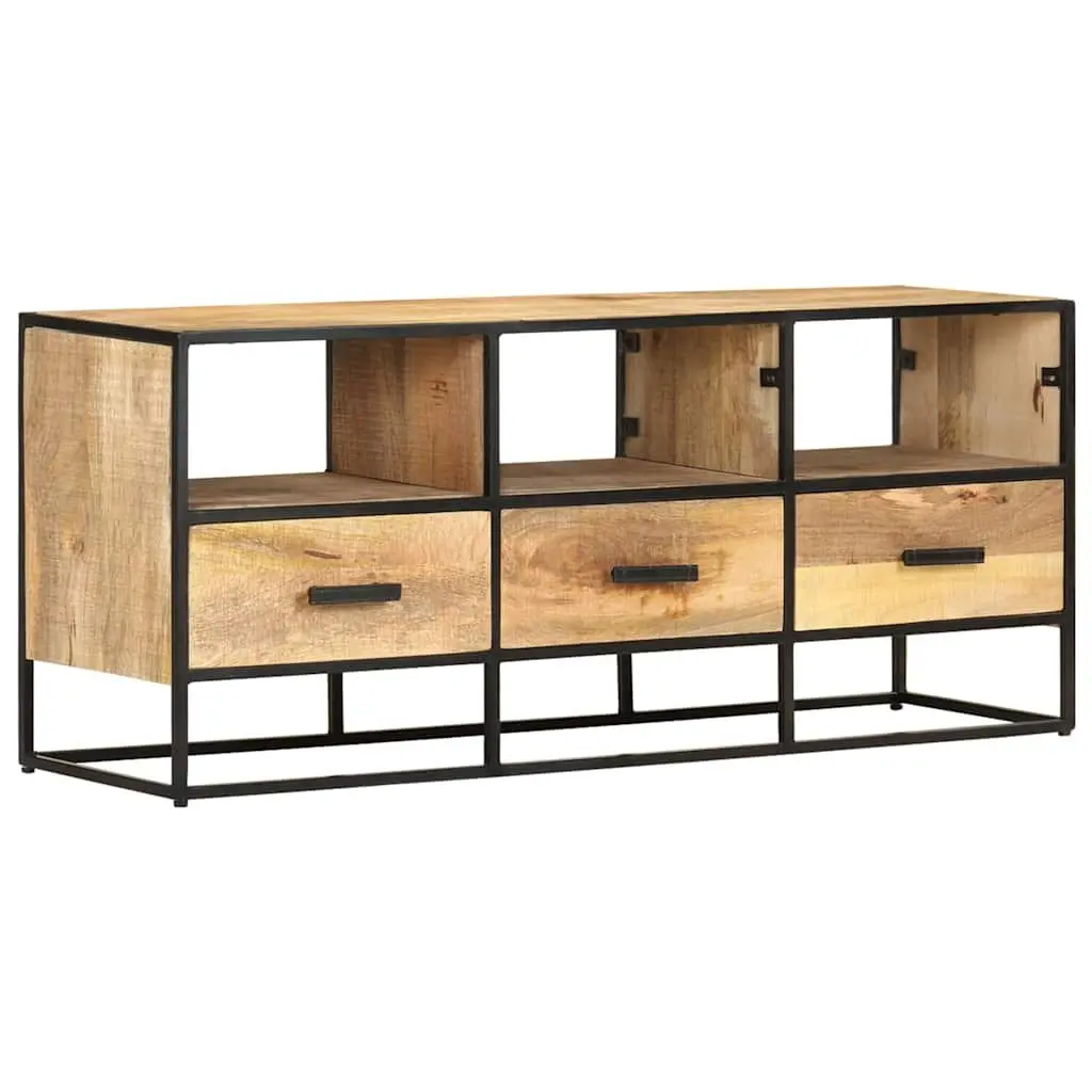 TV Cabinet 110x30x45 cm Brown Rough Mango Wood with Drawers and Shelves