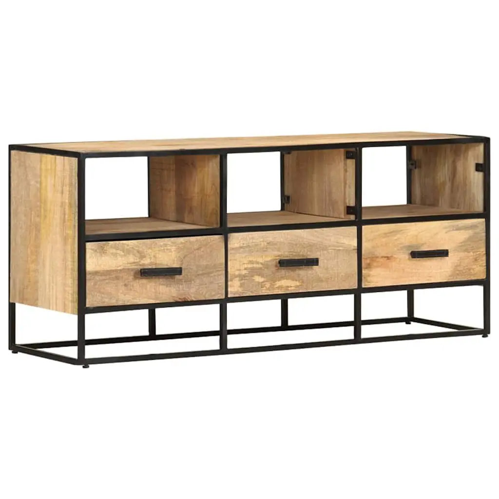 TV Cabinet 110x30x45 cm Brown Rough Mango Wood with Drawers and Shelves