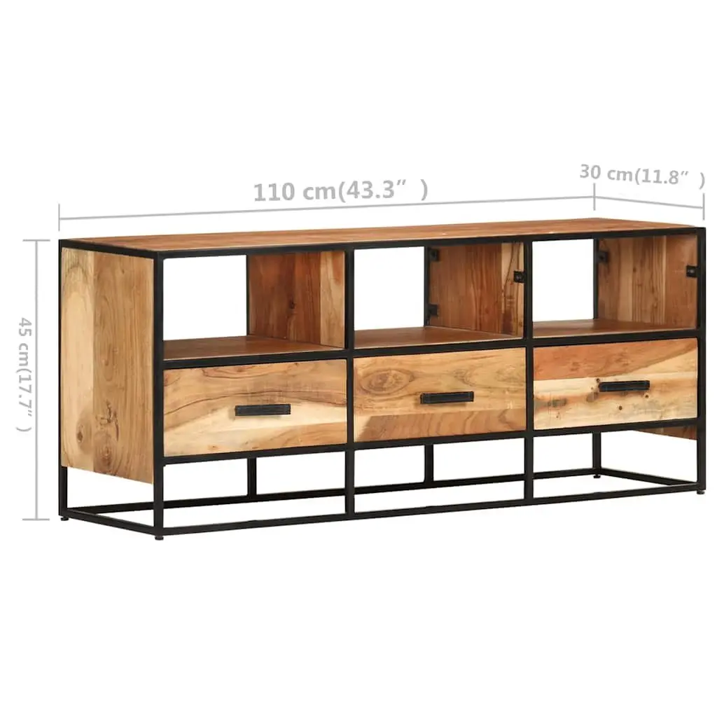 TV Cabinet 110x30x45cm Solid Acacia Wood Drawers Shelves Sideboard Brown