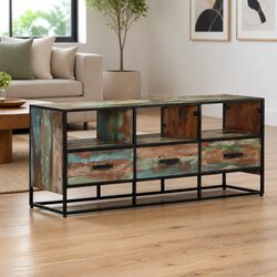Rustic Solid Wood TV Cabinet with Drawers and Shelves