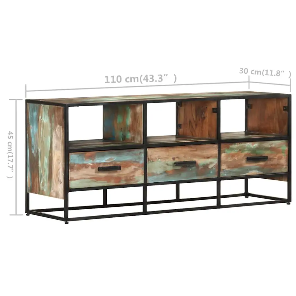 TV Cabinet 110x30x45 cm Brown Solid Wood Sideboard with Drawers Shelves Storage