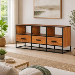 Brown Wood TV Cabinet with 3 Drawers and 3 Shelves