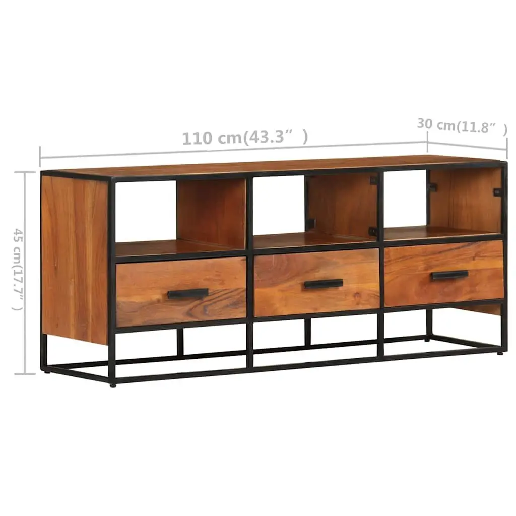 TV Cabinet Rustic Industrial 110x30x45 cm Brown Solid Acacia Wood with 3 Drawers 3 Shelves