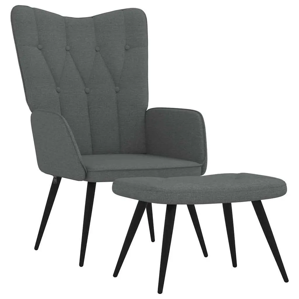 Grey Fabric Armchair with Stool Set