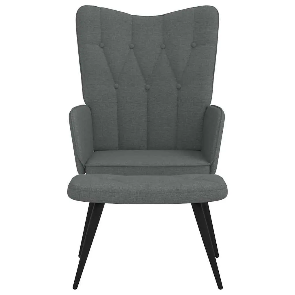 Grey Fabric Armchair with Stool Set