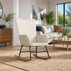 White Velvet Padded Rocking Chair for Relaxation